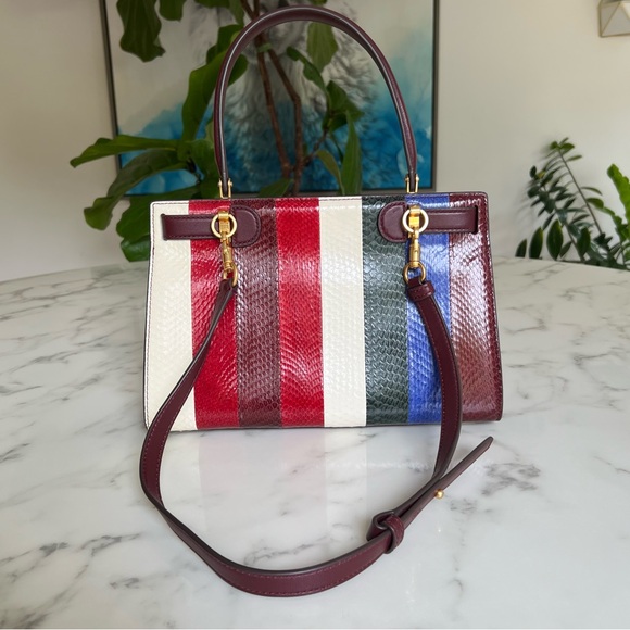 Tory Burch Lee Radziwill Striped Snake Skin Leather Small Top Handle Bag - Picture 3 of 16